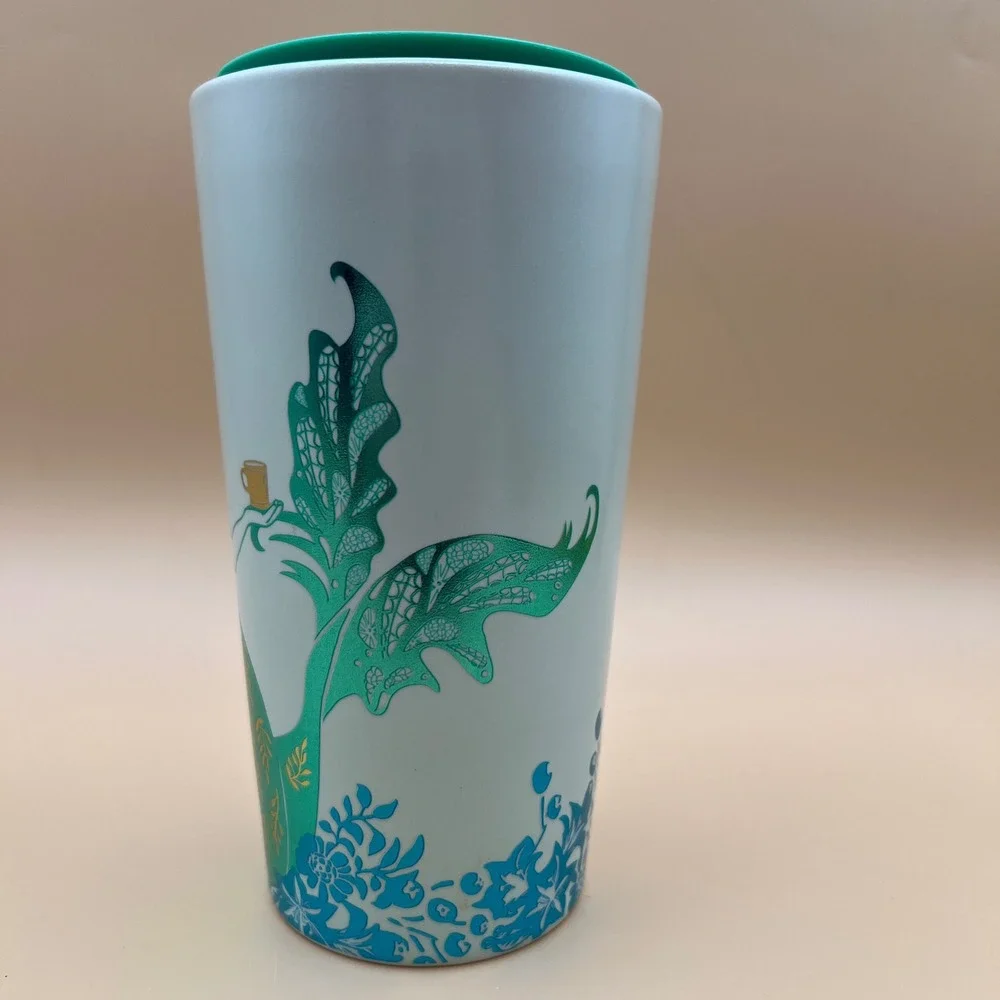 Starbucks Siren Mermaid Ceramic Travel Tumbler 12oz Iridescent Teal Blue 2022
